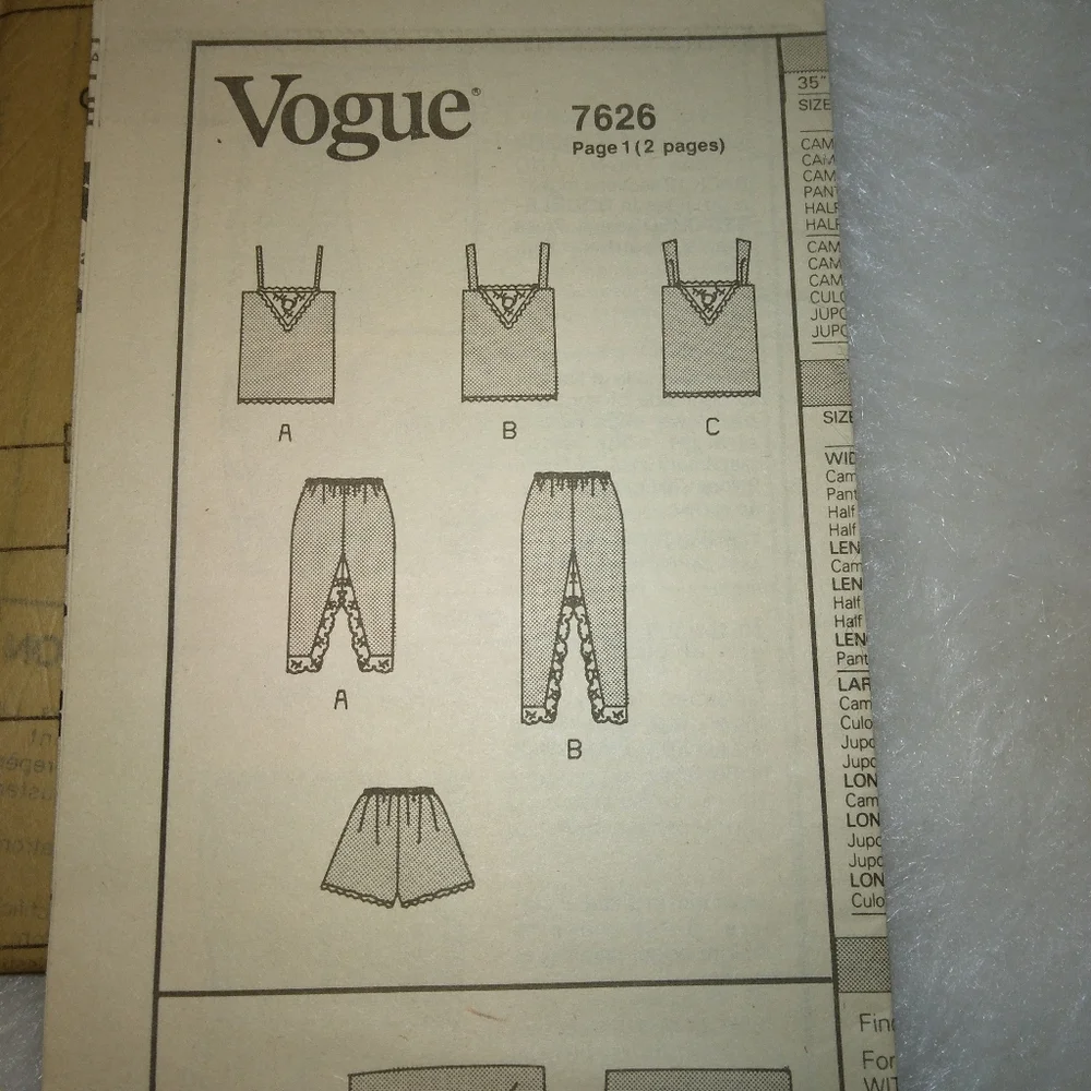 VOGUE 7626 Vintage Misses Camisole, Panties, & half-slip Sz XS-S-M EASY!
